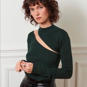 CUT OUT DARK GREEN KNIT TOP